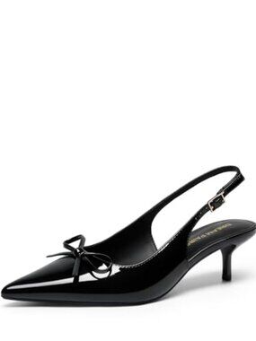 Women's Slingback Kitten Heels Pointed Toe Bow Pumps Dress Shoes